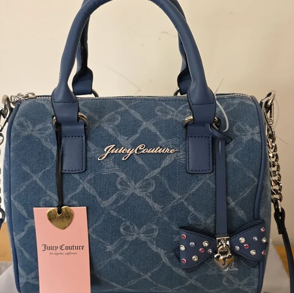 NWT JUICY COUTURE EXCLUSIVE DENIM SATCHEL with Bow Accent and Crossbody Strap. - Picture 1 of 7